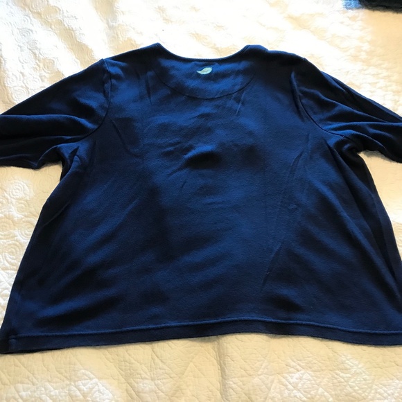Breckenridge fall-themed long sleeved blue top with button apple design (2X) - Picture 4 of 16
